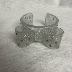 BARBIE Japan Clear Bow Cuff Bracelet Silver Glitter Rhinestones